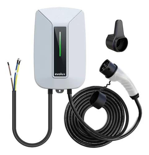 Wallbox Evolux branco e preto com cabo Tipo 2