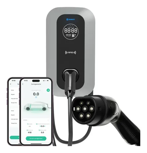 Wallbox Evowatt Boreal prata com tela frontal